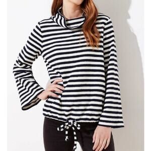 Loft Striped Terrycloth Turtleneck Cinched Waist Sweatshirt US Womens S
